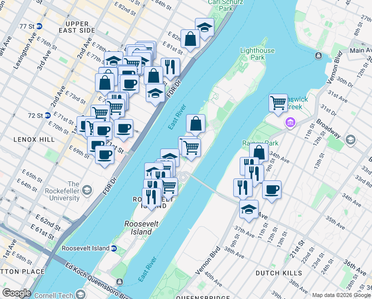 map of restaurants, bars, coffee shops, grocery stores, and more near River Road in New York