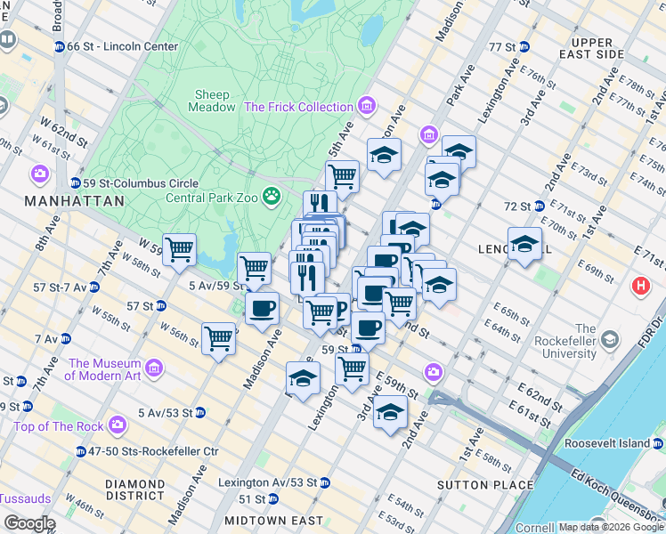 map of restaurants, bars, coffee shops, grocery stores, and more near in New York