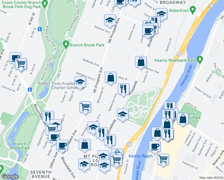 map of restaurants, bars, coffee shops, grocery stores, and more near 419-421 Summer Avenue in Newark