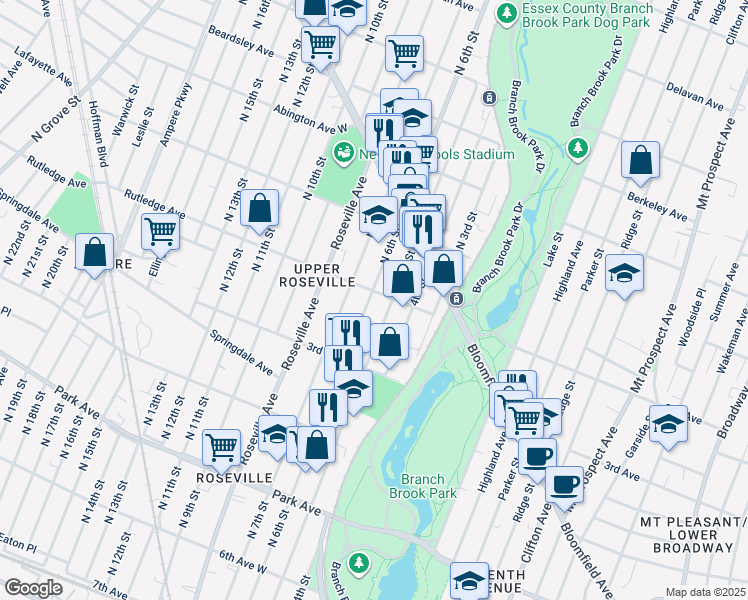 map of restaurants, bars, coffee shops, grocery stores, and more near 272 2nd Avenue West in Newark