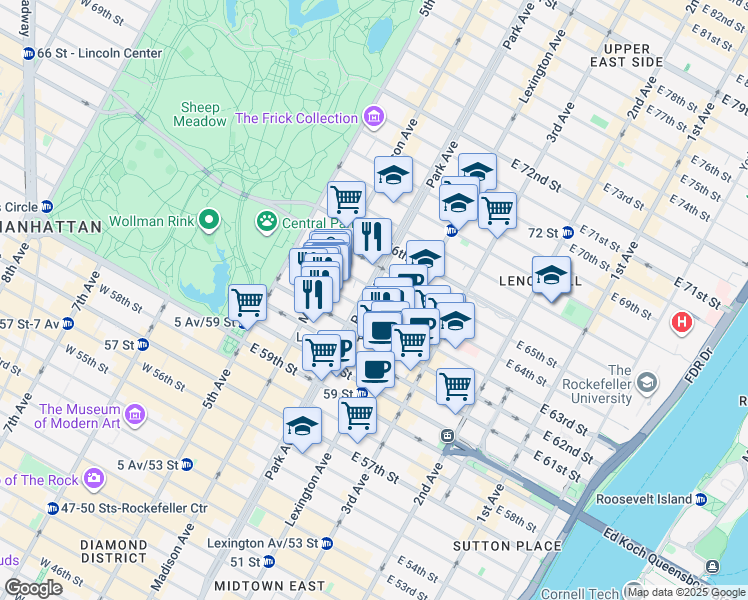 map of restaurants, bars, coffee shops, grocery stores, and more near in New York