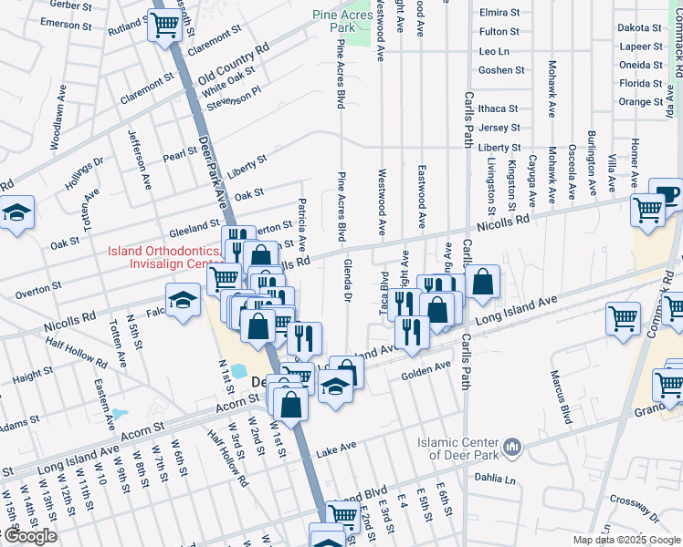 map of restaurants, bars, coffee shops, grocery stores, and more near 16 Glenda Drive in Deer Park