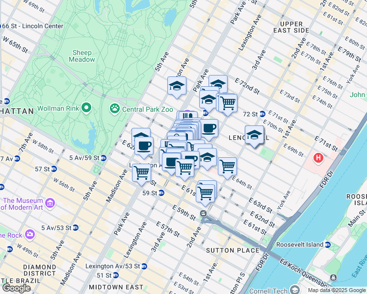 map of restaurants, bars, coffee shops, grocery stores, and more near in New York