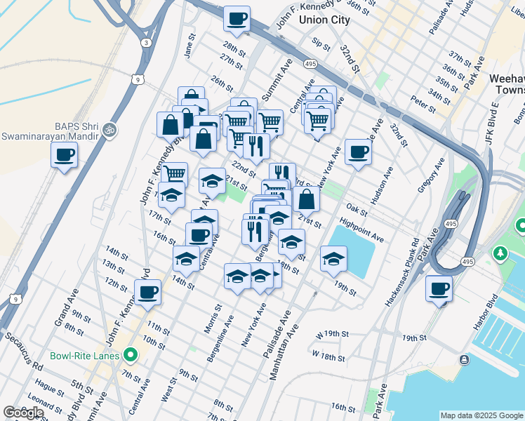 map of restaurants, bars, coffee shops, grocery stores, and more near 526 Monastery Place in Union City