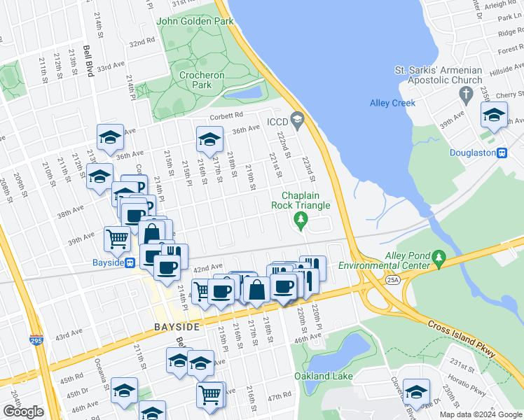 map of restaurants, bars, coffee shops, grocery stores, and more near 39-29 40th Avenue in Queens