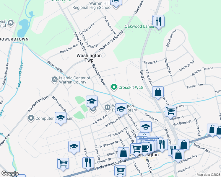 map of restaurants, bars, coffee shops, grocery stores, and more near 303 Belvidere Avenue in Washington