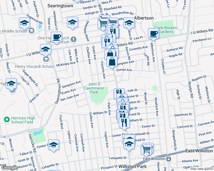 map of restaurants, bars, coffee shops, grocery stores, and more near 127 Funston Avenue in Albertson