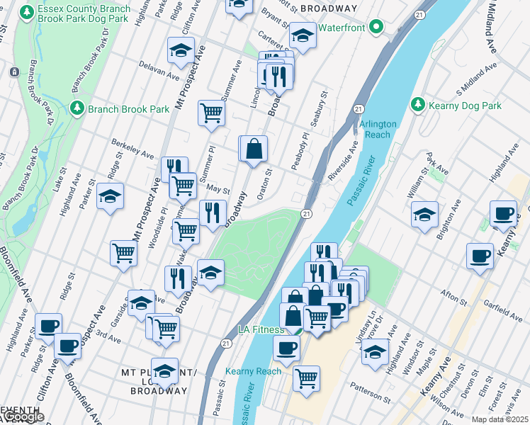 map of restaurants, bars, coffee shops, grocery stores, and more near 41 Herbert Place in Newark