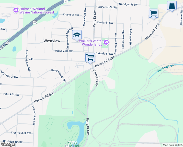 map of restaurants, bars, coffee shops, grocery stores, and more near 5060 Navarre Road Southwest in Canton
