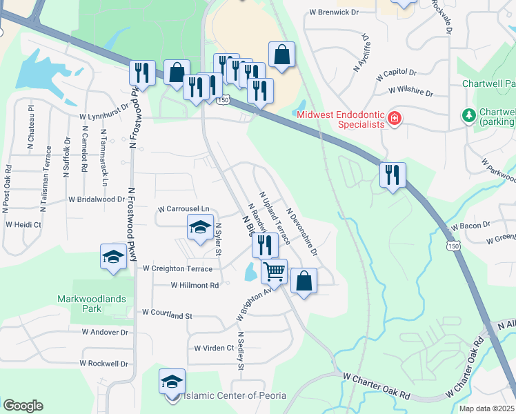 map of restaurants, bars, coffee shops, grocery stores, and more near 3811 West Yorkshire Avenue in Peoria