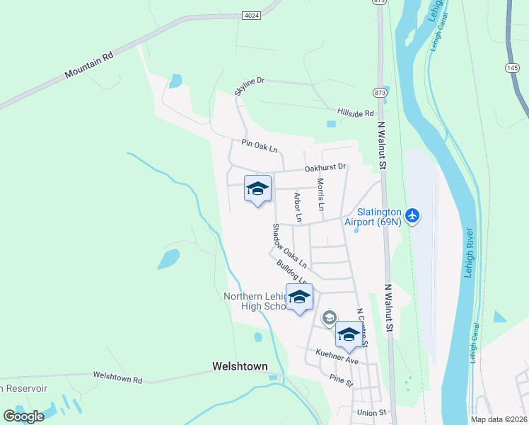 map of restaurants, bars, coffee shops, grocery stores, and more near 1201 Shadow Oaks Lane in Slatington