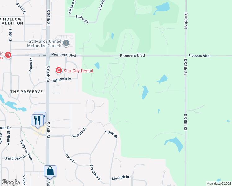 map of restaurants, bars, coffee shops, grocery stores, and more near 4621 Himark Lane in Lincoln