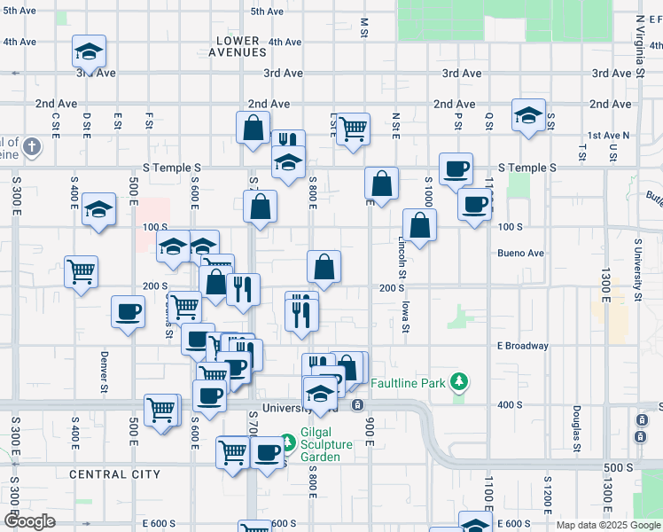 map of restaurants, bars, coffee shops, grocery stores, and more near 156 Dooley Court East in Salt Lake City