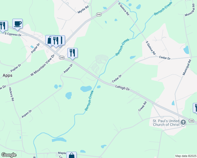 map of restaurants, bars, coffee shops, grocery stores, and more near 4544 Lehigh Drive in Walnutport