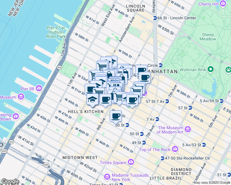 map of restaurants, bars, coffee shops, grocery stores, and more near in New York