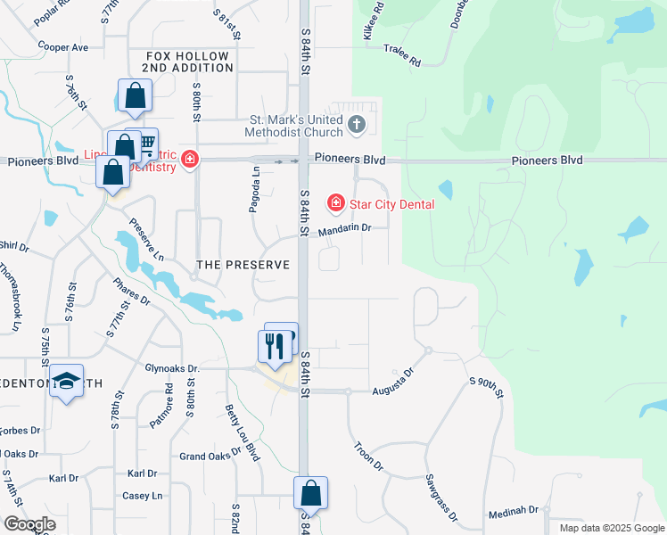 map of restaurants, bars, coffee shops, grocery stores, and more near 4730 South 85th Circle in Lincoln