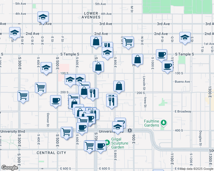 map of restaurants, bars, coffee shops, grocery stores, and more near in Salt Lake City