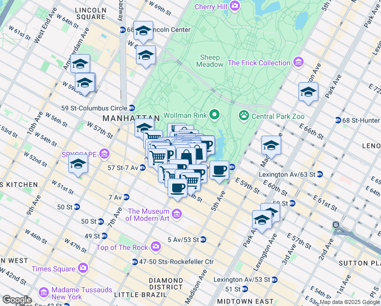 map of restaurants, bars, coffee shops, grocery stores, and more near in New York