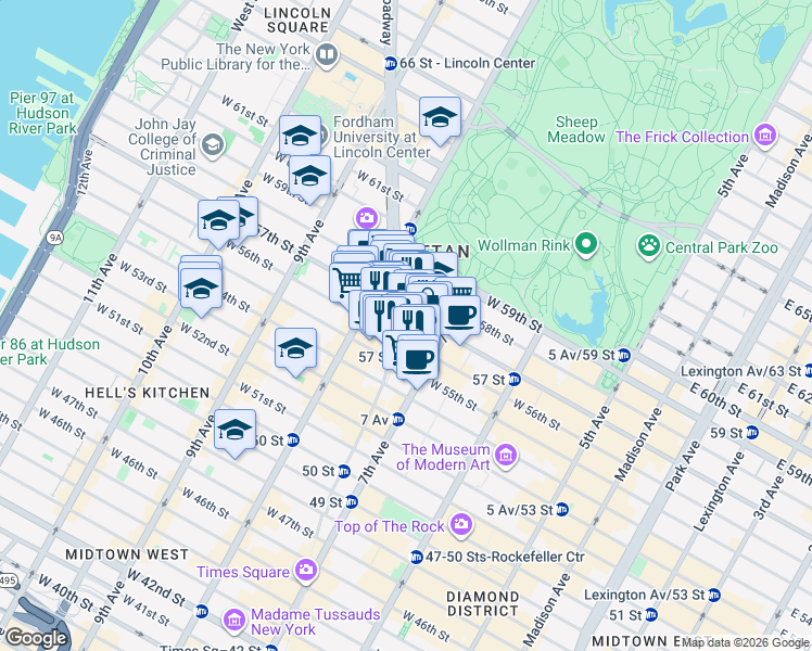 map of restaurants, bars, coffee shops, grocery stores, and more near in New York