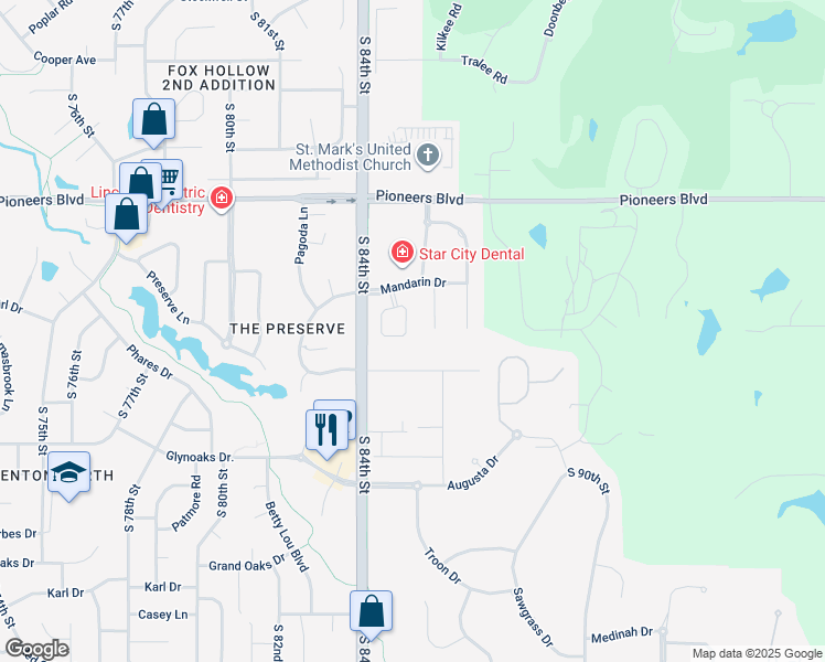 map of restaurants, bars, coffee shops, grocery stores, and more near 4714 South 85th Circle in Lincoln