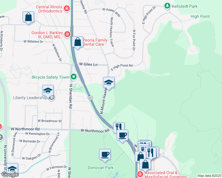 map of restaurants, bars, coffee shops, grocery stores, and more near in Peoria