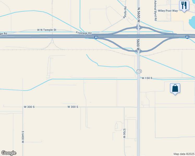 map of restaurants, bars, coffee shops, grocery stores, and more near 6534 West 150 South in Salt Lake City