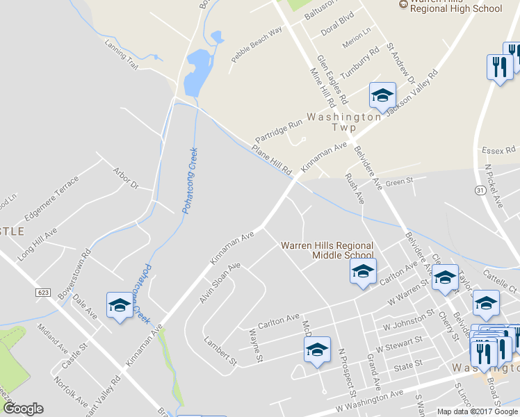 map of restaurants, bars, coffee shops, grocery stores, and more near 40 Kinnaman Avenue in Washington