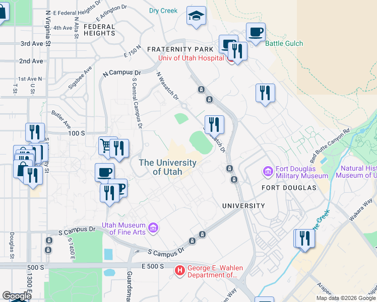 map of restaurants, bars, coffee shops, grocery stores, and more near in Salt Lake City