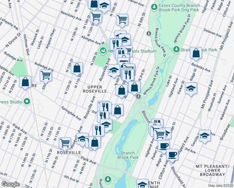 map of restaurants, bars, coffee shops, grocery stores, and more near 272 2nd Avenue West in Newark