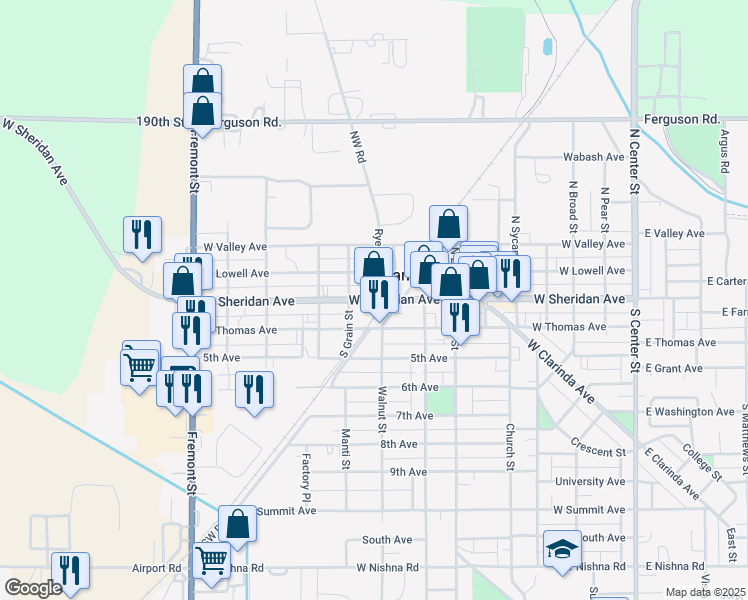 map of restaurants, bars, coffee shops, grocery stores, and more near 914 West Sheridan Avenue in Shenandoah