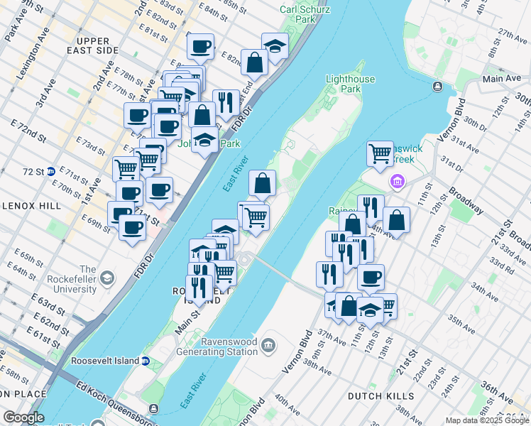 map of restaurants, bars, coffee shops, grocery stores, and more near 1040 River Road in New York
