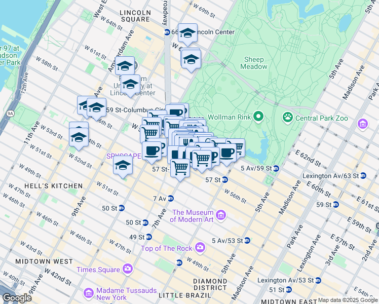 map of restaurants, bars, coffee shops, grocery stores, and more near in New York