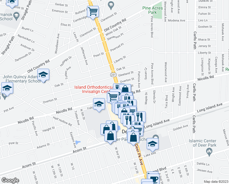 map of restaurants, bars, coffee shops, grocery stores, and more near 44 Smith Street in Deer Park
