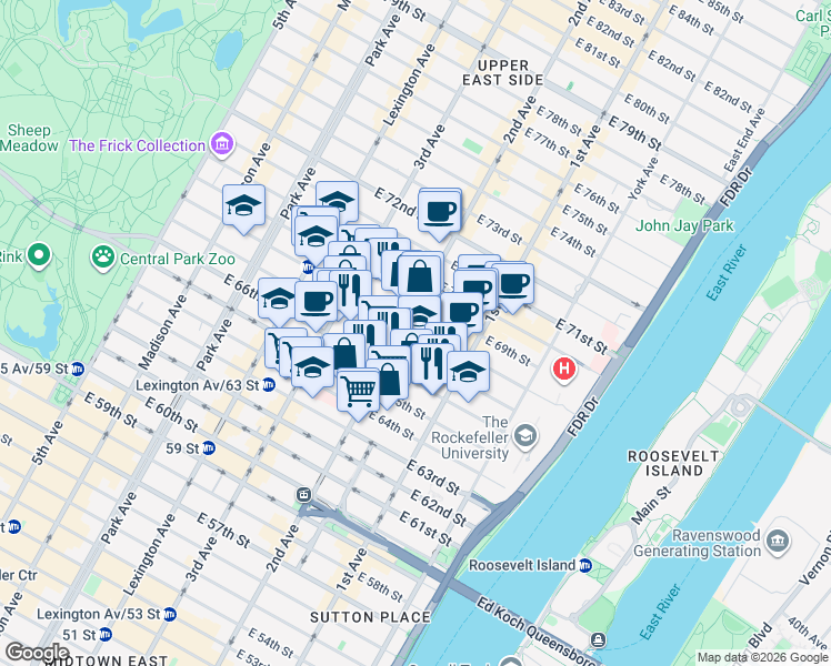 map of restaurants, bars, coffee shops, grocery stores, and more near in New York