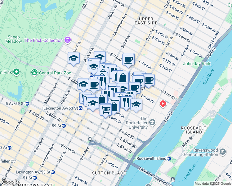 map of restaurants, bars, coffee shops, grocery stores, and more near in New York