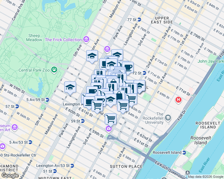 map of restaurants, bars, coffee shops, grocery stores, and more near in New York