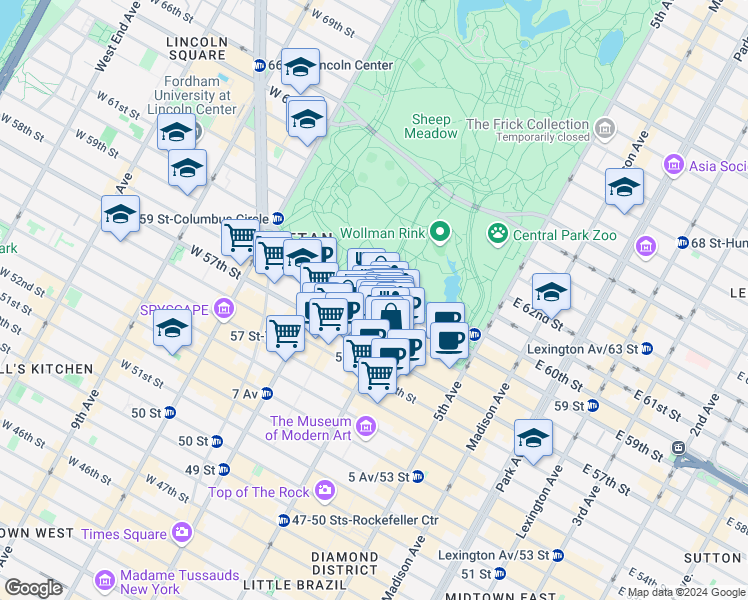map of restaurants, bars, coffee shops, grocery stores, and more near in New York
