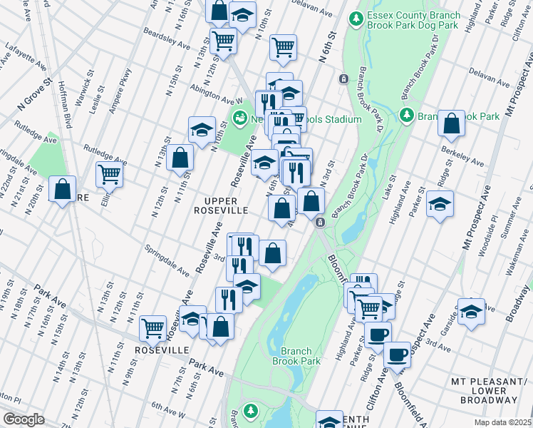 map of restaurants, bars, coffee shops, grocery stores, and more near 272 2nd Avenue West in Newark