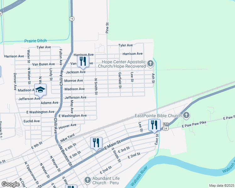 map of restaurants, bars, coffee shops, grocery stores, and more near 612 Jefferson Avenue in Peru