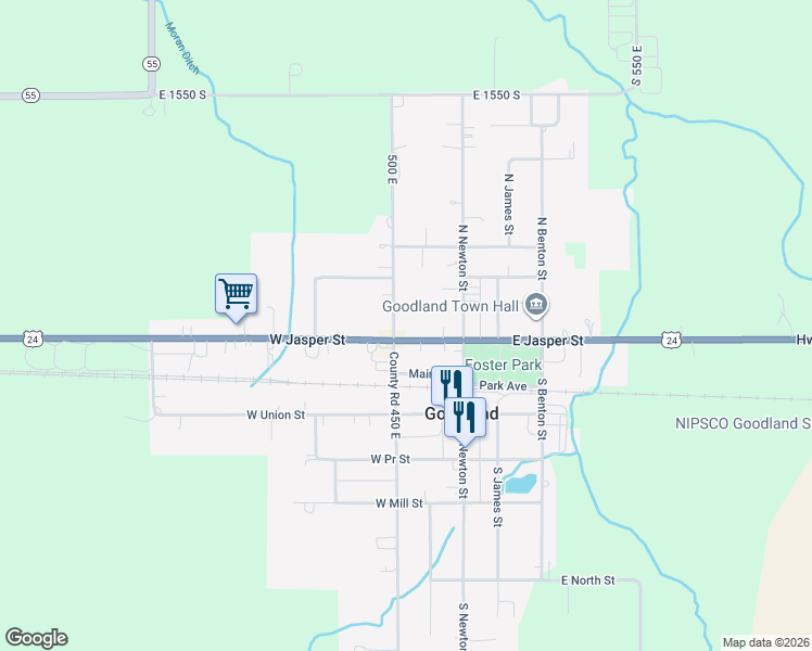 map of restaurants, bars, coffee shops, grocery stores, and more near 124 West Jasper Street in Goodland