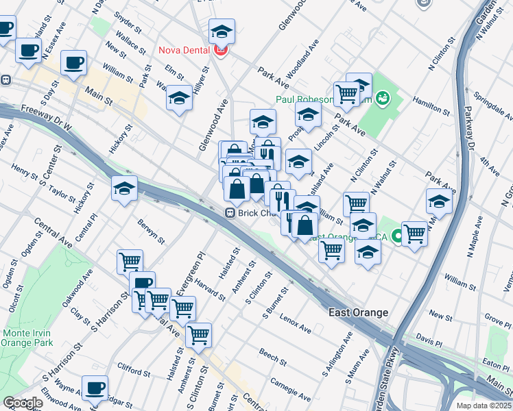 map of restaurants, bars, coffee shops, grocery stores, and more near 507 Doctor Martin Luther King Junior Boulevard in East Orange