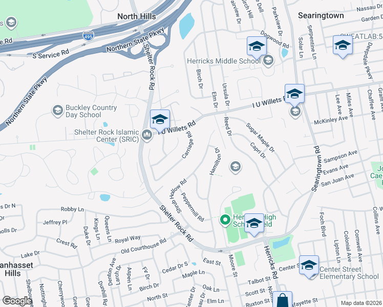 map of restaurants, bars, coffee shops, grocery stores, and more near 115 Shrub Hollow Road in Roslyn