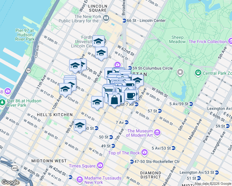 map of restaurants, bars, coffee shops, grocery stores, and more near in New York