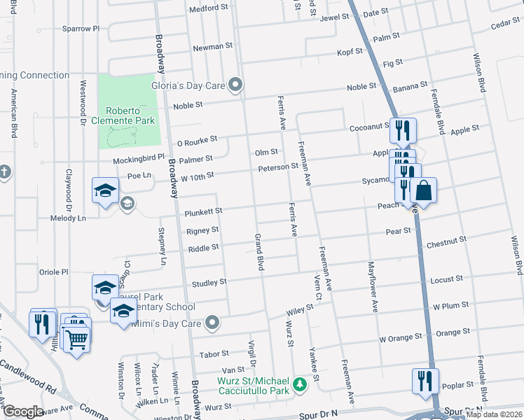 map of restaurants, bars, coffee shops, grocery stores, and more near 14 Quarles Street in Brentwood
