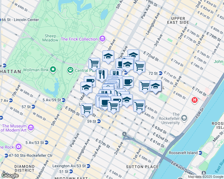 map of restaurants, bars, coffee shops, grocery stores, and more near in New York