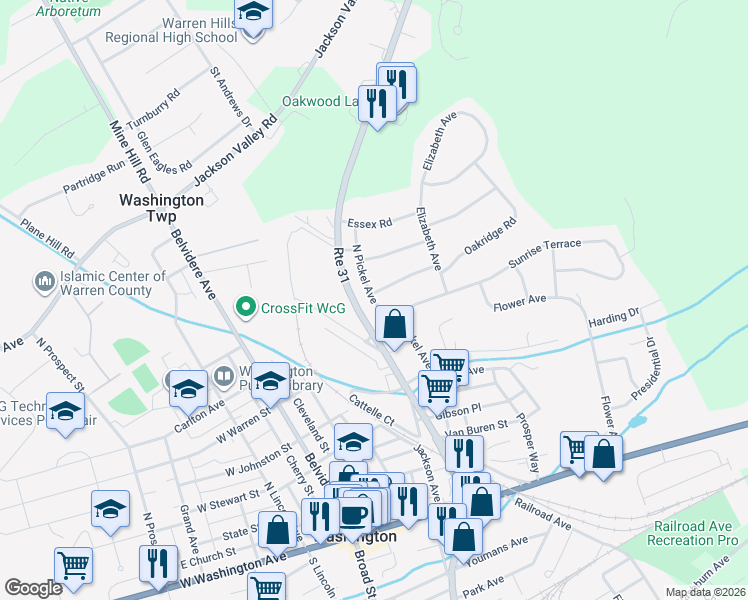 map of restaurants, bars, coffee shops, grocery stores, and more near 19 North Pickel Avenue in Washington