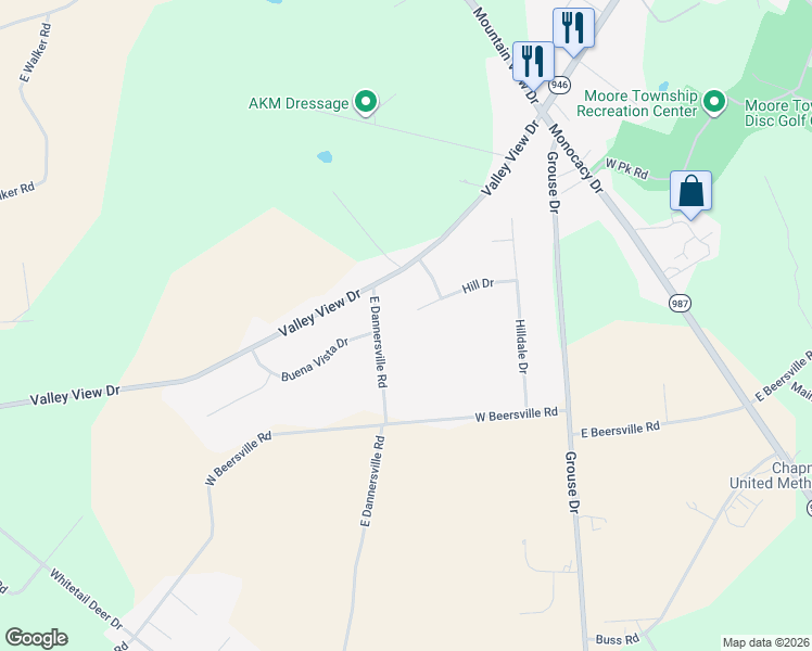map of restaurants, bars, coffee shops, grocery stores, and more near 540 East Dannersville Road in Bath