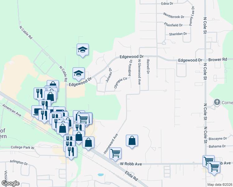 map of restaurants, bars, coffee shops, grocery stores, and more near 1799 Homeward Ave in Lima