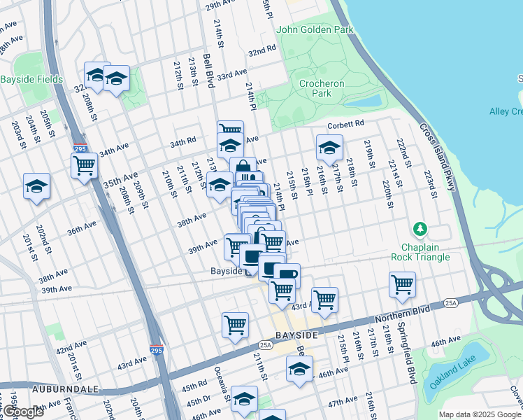 map of restaurants, bars, coffee shops, grocery stores, and more near 38-20 Corporal Stone Street in Queens