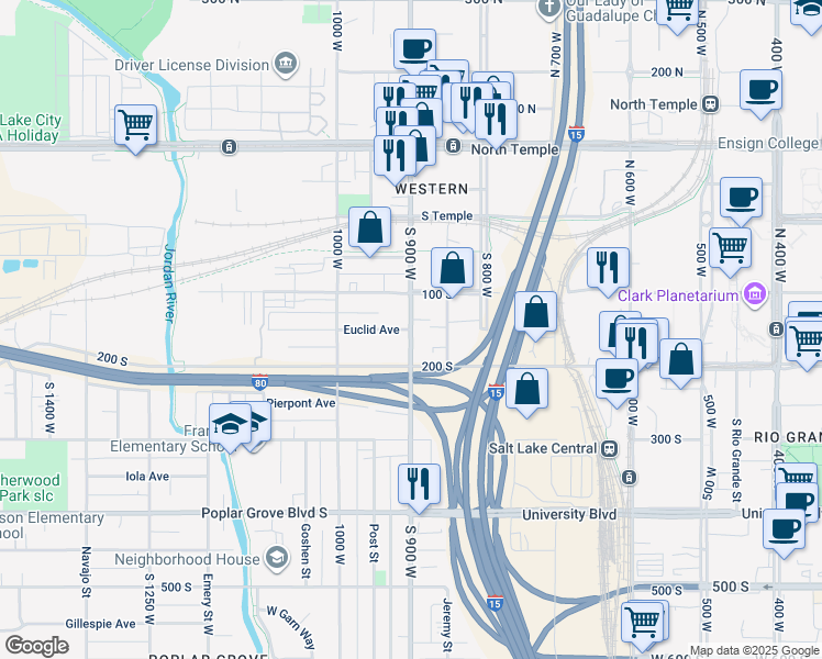 map of restaurants, bars, coffee shops, grocery stores, and more near 150 South 900 West in Salt Lake City